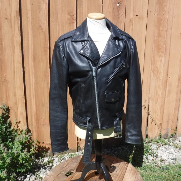 Motorcycle Jacket Vintage Black Leather Mens Sz 40 - Picture 2 of 11